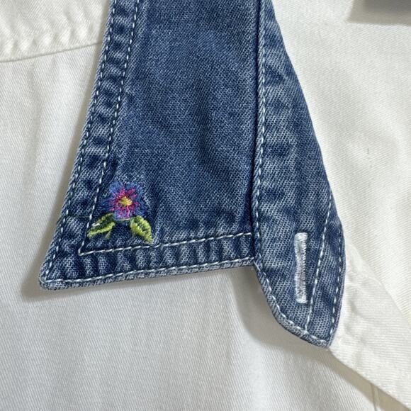 VTG Bobbie Brooks Button Shirt XL Wht/Denim Embroidered Cottage Western Tropical - Picture 6 of 14